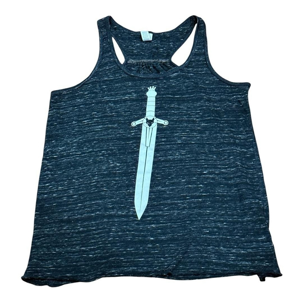 Bella + Canvas Tank Top Womens Large Black Marble Racerback Sword Graphic Flowy